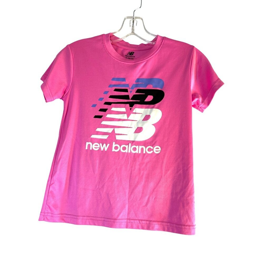 New Balance Girls Top Athletic Pink Logo Size M 10-12